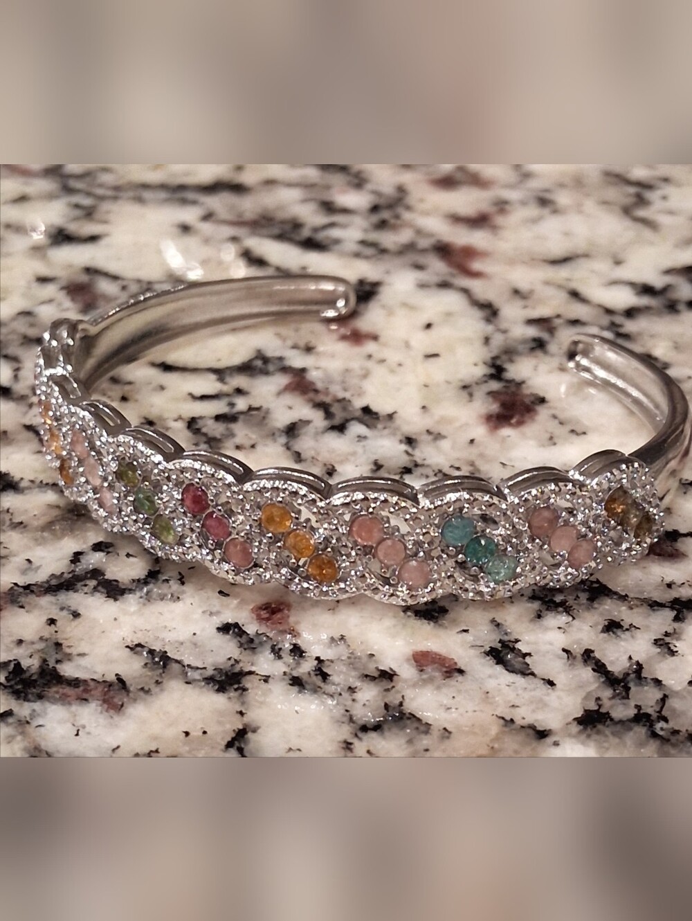 Multicolor Silver Bangle Cuff Bracelet